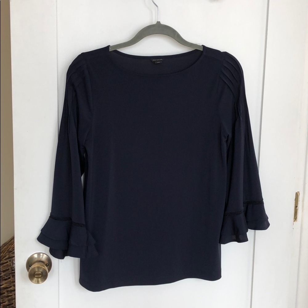 Ann Taylor Flare Sleeve Navy Blouse